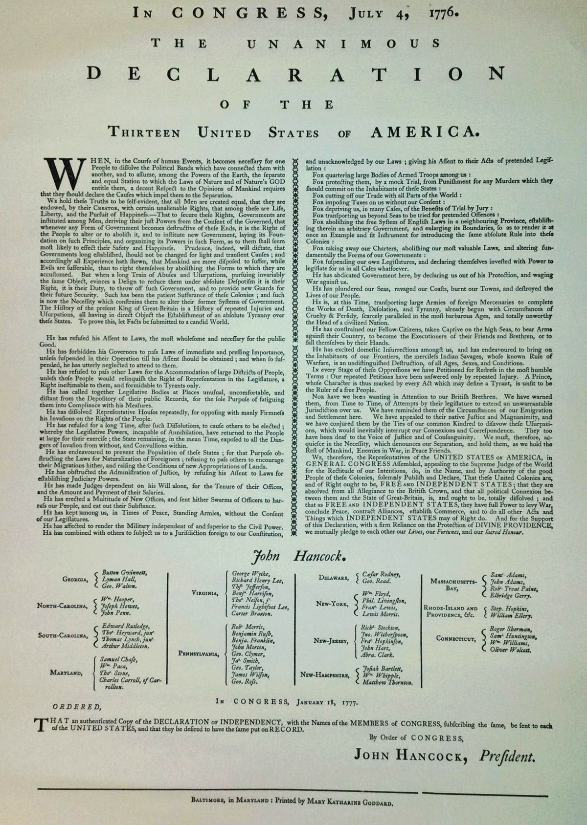 Replica of the Declaration of Independence